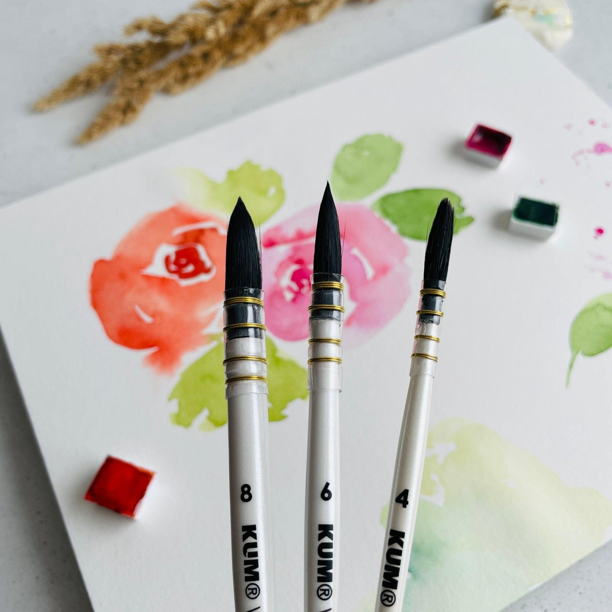 Campus Aquarell-Pinsel Set – 3-teiliges Samt-Pinselset Für Wasserfarben In Schwarz & Gold