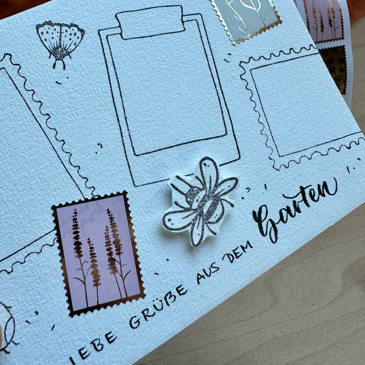 120 Mini Sticker in Briefmarkenform zum Verzieren von Grußkarten, Journal und Geschenken