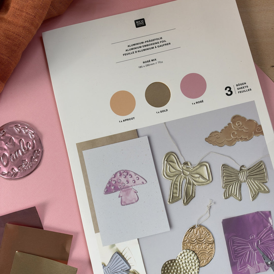 Prägefolie Rosé Mix von Rico Design in Rosé, Gold und Apricot